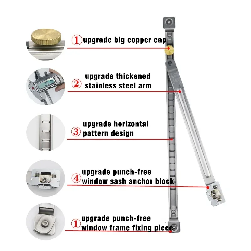 Stainless Steel Telescopic Wind Brace Locator Aluminum Window Position Stopper Control Sliding Bracing Support Limiter