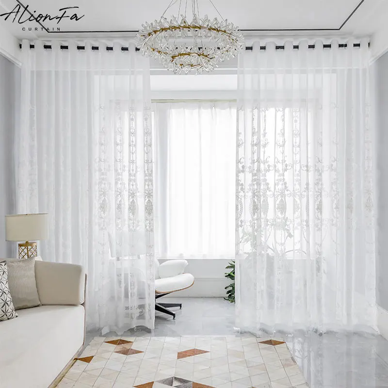 

Embroidered Sheer Voile Curtain for Living Room Europe Floral Tulle Window Curtains For Bedroom Kitchen Blinds Drapes Customs