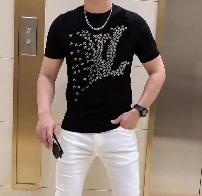Rhinestone designer Novelty high quality T Shirt men casual cotton top Men\'s T-shirt Tee shirt 2024