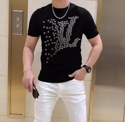 Rhinestone designer  Novelty high quality T Shirt men casual cotton top  Men's T-shirt Tee shirt 2024