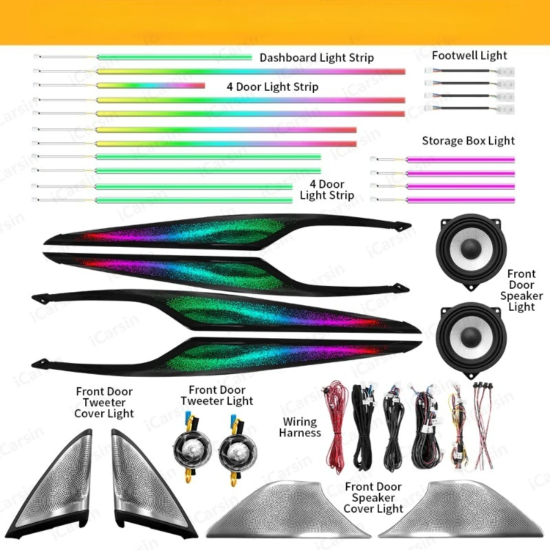 LHD RHD G30 Tweeter Cover LED Atmosphere Lamp, 64 Color Dynamic Interior Ambient Strip Fit 2018-2021 Mid Sedan Door Trim Decor P