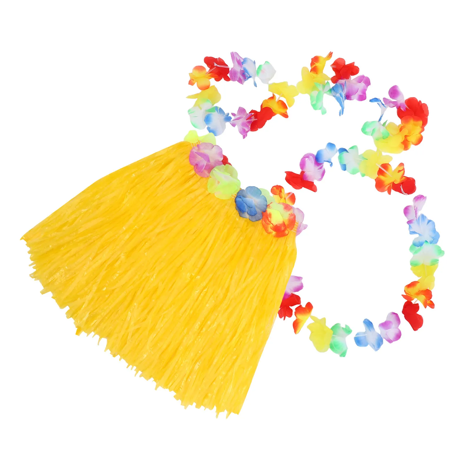 Hawaiian Accessories for Hula Skirt Set Head Hoop Bracelets Flower Garland Luau Party Outfits Beach Theme Costume Set