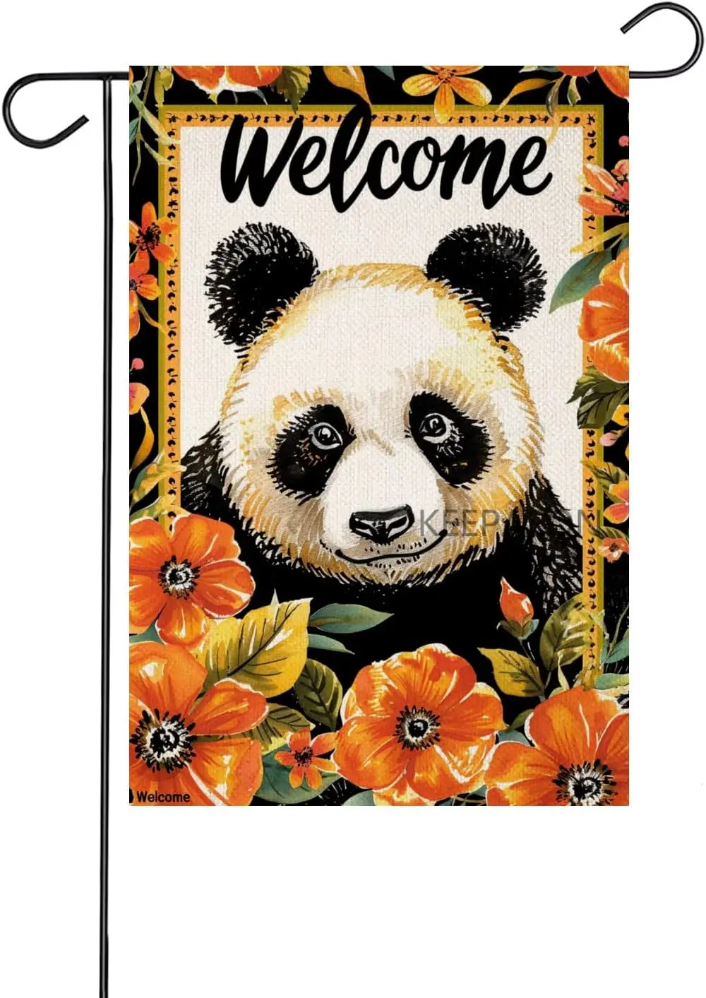 Welcome Panda Garden Flag Flower and Funny Colorful Flag Outdoor Seasonal Flags 12x18 In Double Sided House Flag Pet Flag Holida