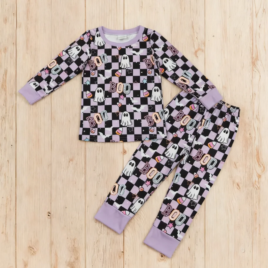 9.10 بالجملة طفل الأطفال هالوين أشباح نجوم مجموعة طفلة قميص ملابس خاصة الاطفال الرضع السراويل منقوشة منامة الزي #1