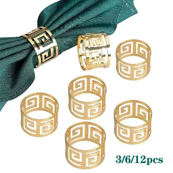 3/6/12 ks evropský styl kroužků na ubrousky s přezkou na ubrousky s dutým vzorem, servírovací ubrousky, zlaté a stříbrné, svatební dekorace na stůl 10 nejlepší prodej svatební prsten na ubrousek - №2