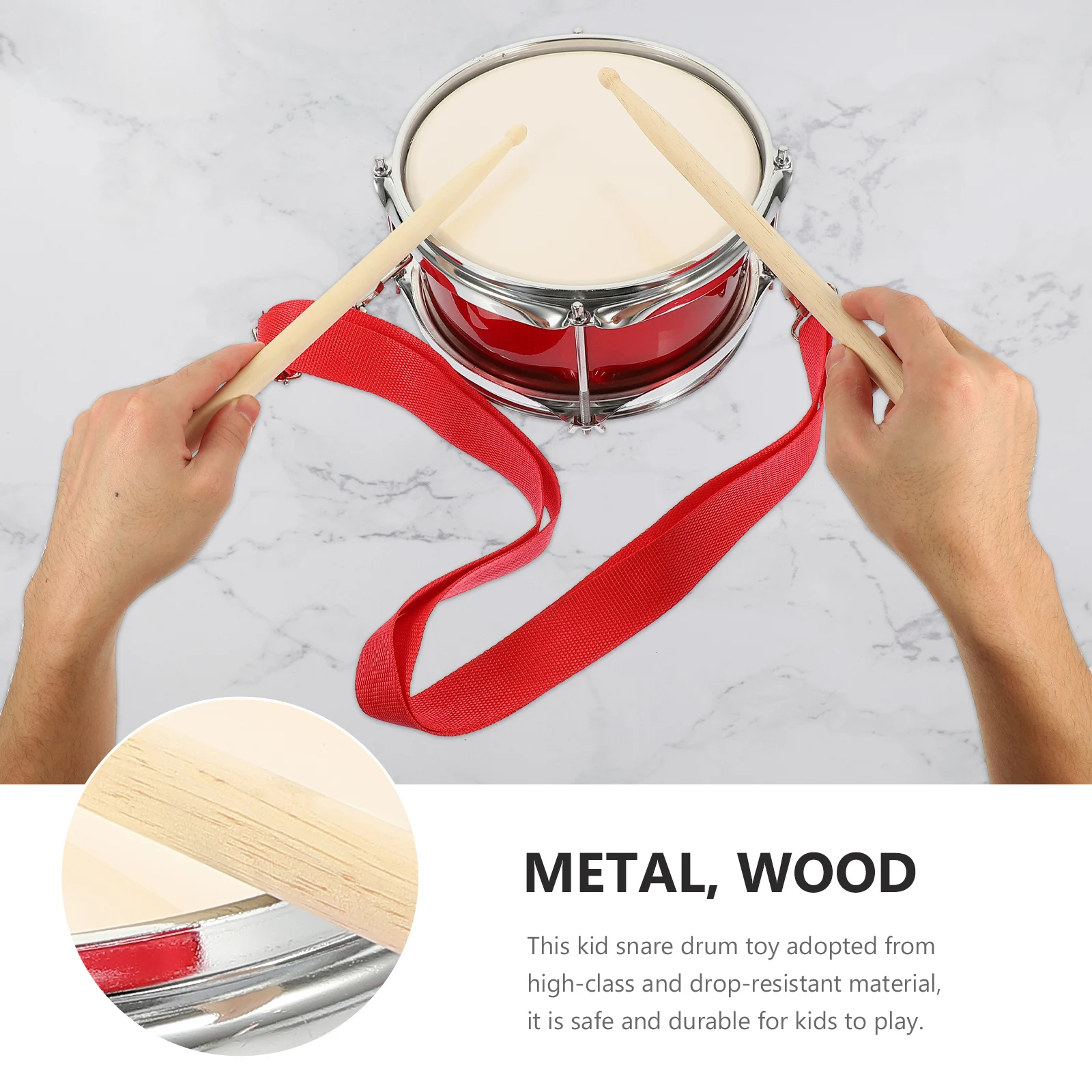 

Drums for Kids with Straps Children's Drumsticks Snare Toddler Toy Red Wooden