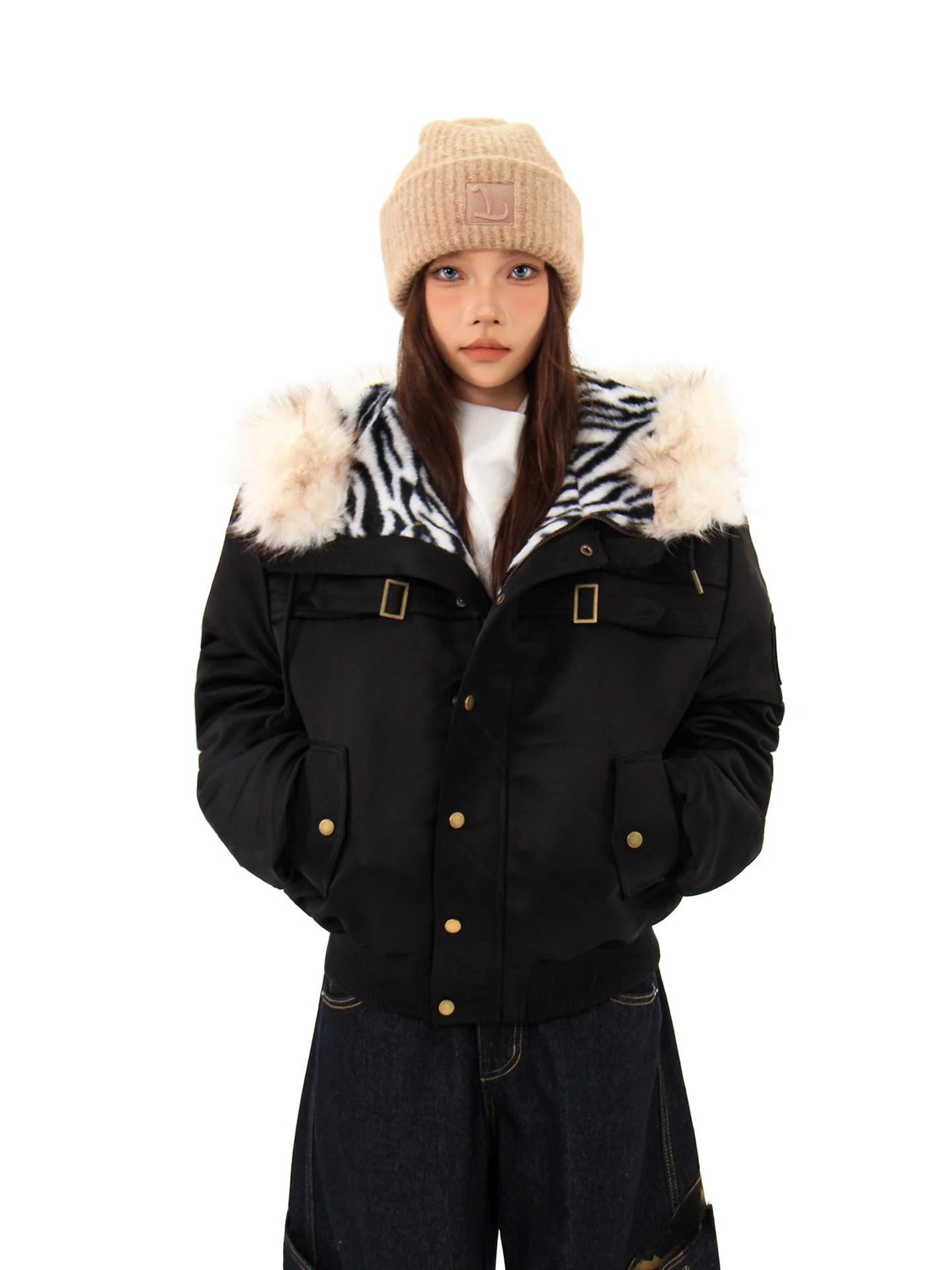 

Мужская повседневная куртка Hygge Chen American Street с капюшоном и широким меховым воротником, с леопардовым принтом