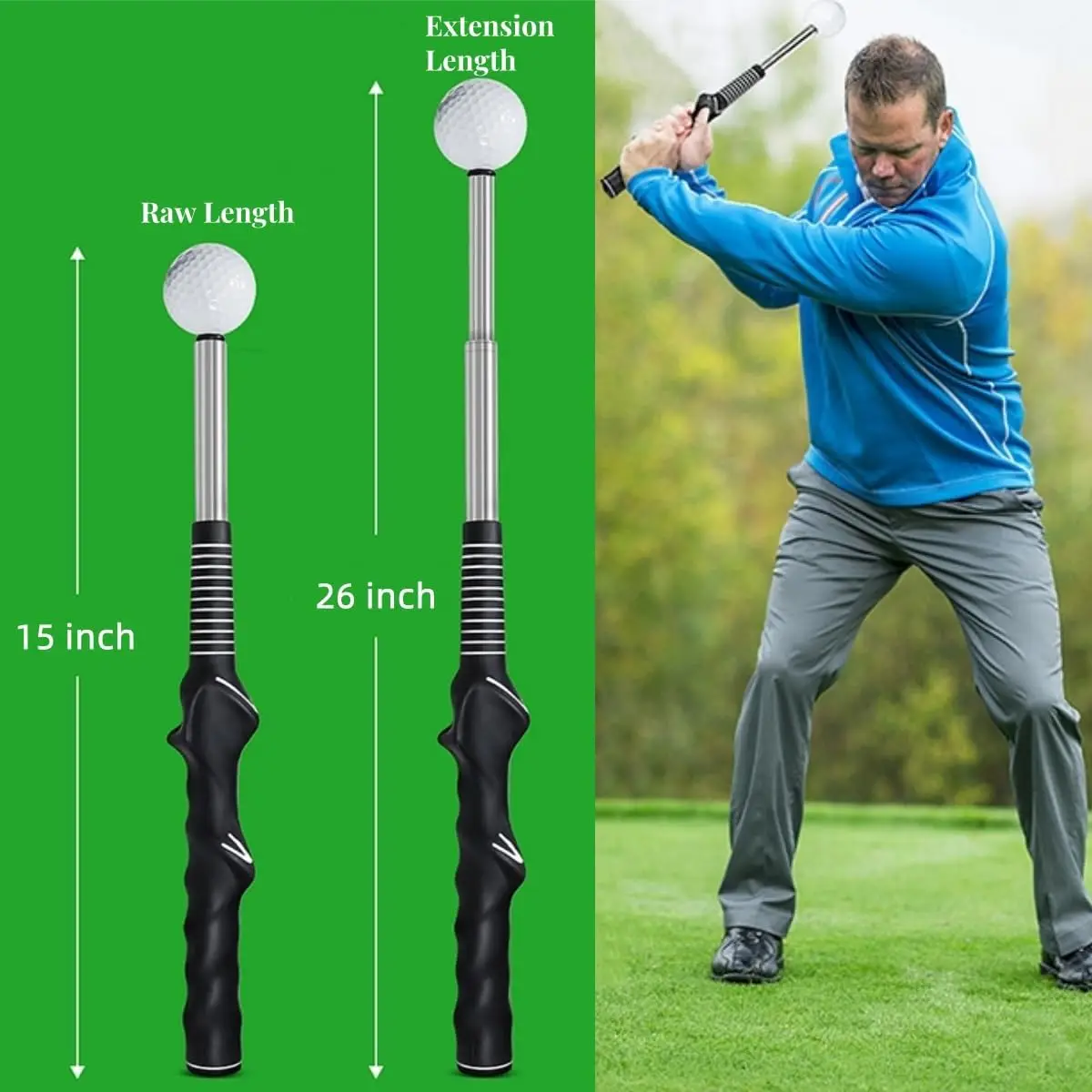 ROYMADE Golf Swing Trainer Telescopic Swing Aid Warm Up for Tempo Grip Strength Right Hand Golf Training Suit for Indoor Outdoor