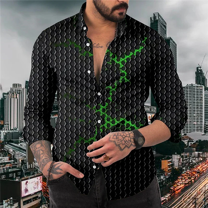 Camicia da uomo con risvolto in rete primavera ed estate moda street suit shirt outdoor morbido e confortevole tessuto di alta qualità 2023 nuovo