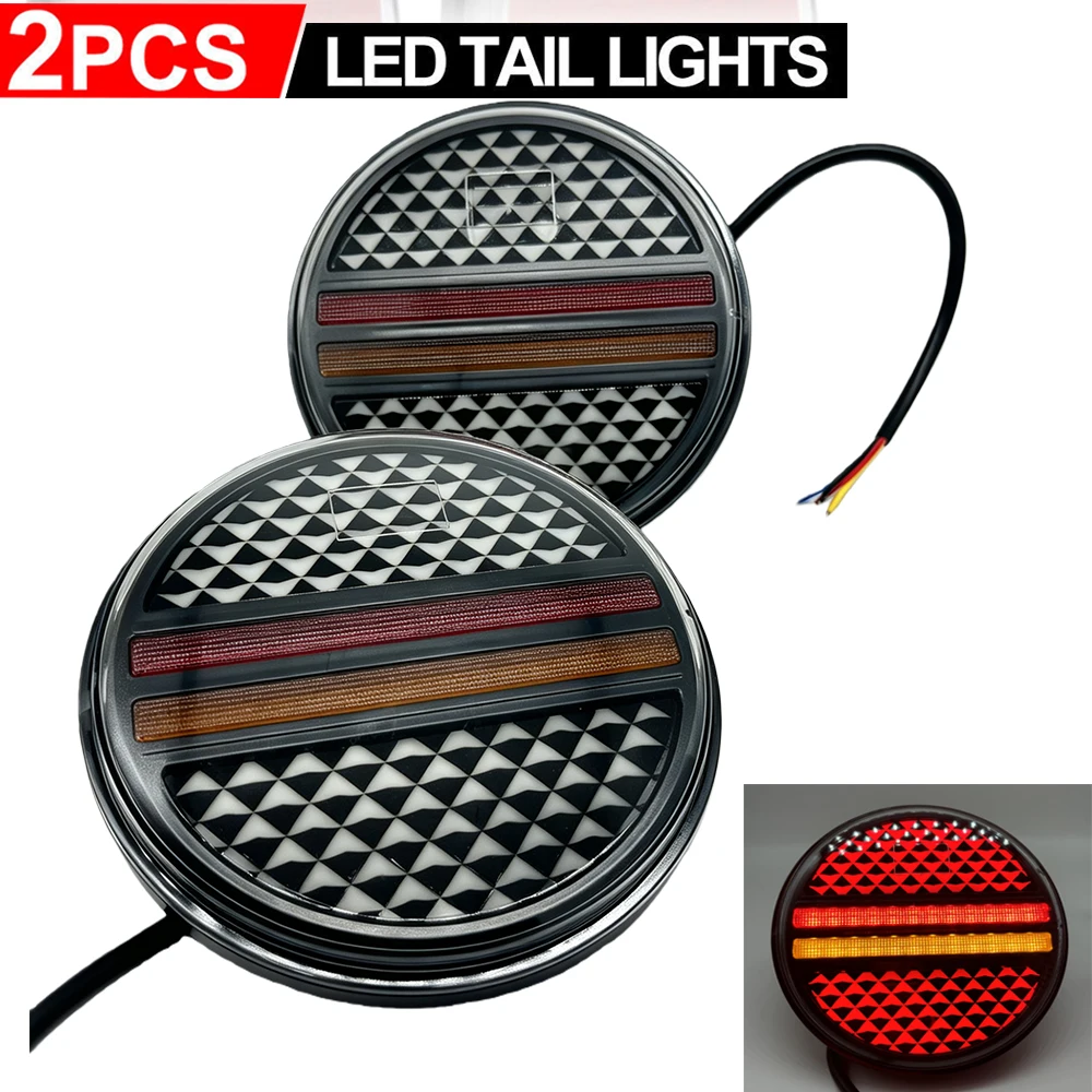 

2pcs 5.3" Round LED Trailer Tail Light Brake Light DRL Flow Turn Signal Lamp Car Truck Ships Bus Vans Boat Caravan 12V 24V