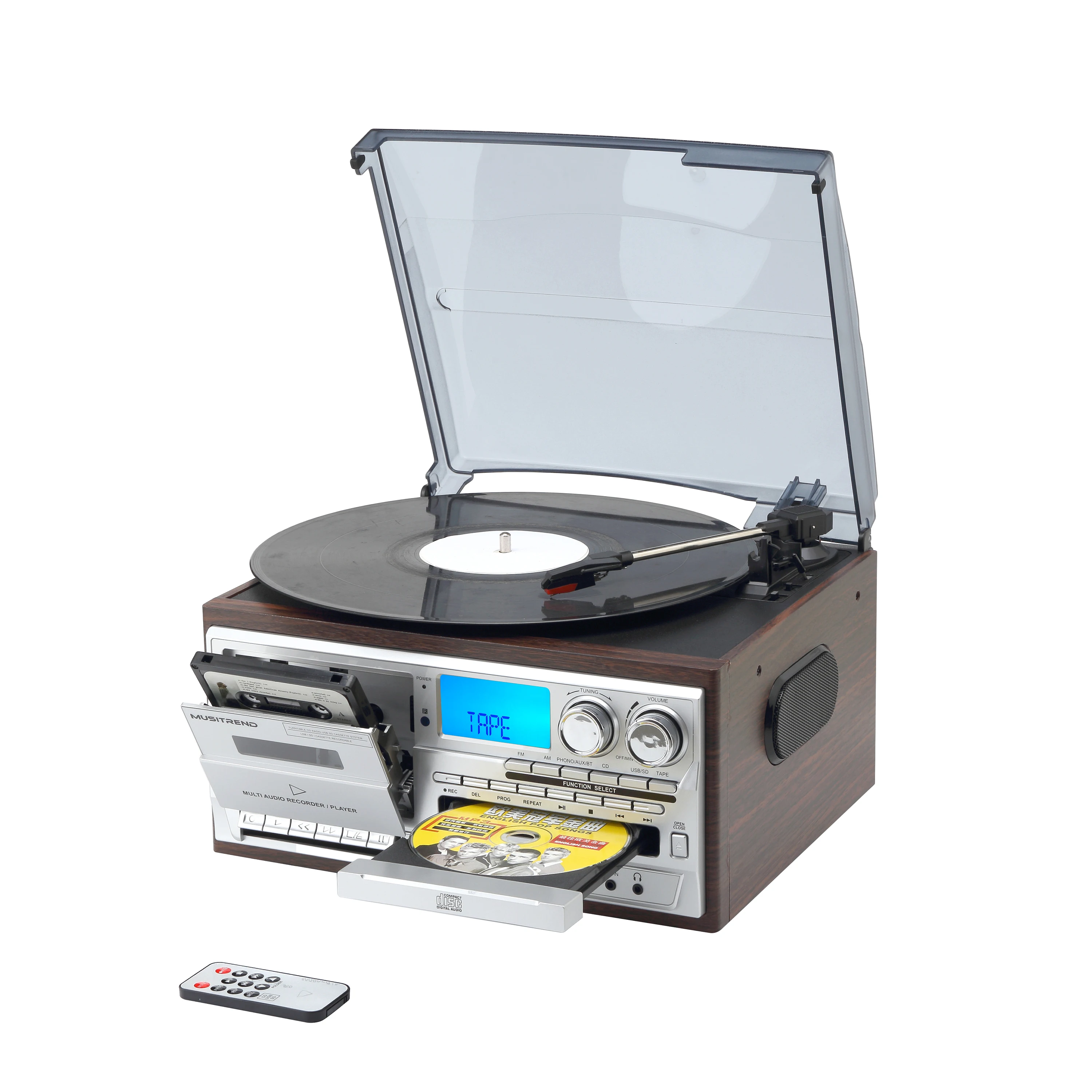 

Retro Vinyl Multi functions Record Player Turntable 3-Speed Phonograph With AM/FM Radio CD/Cassette