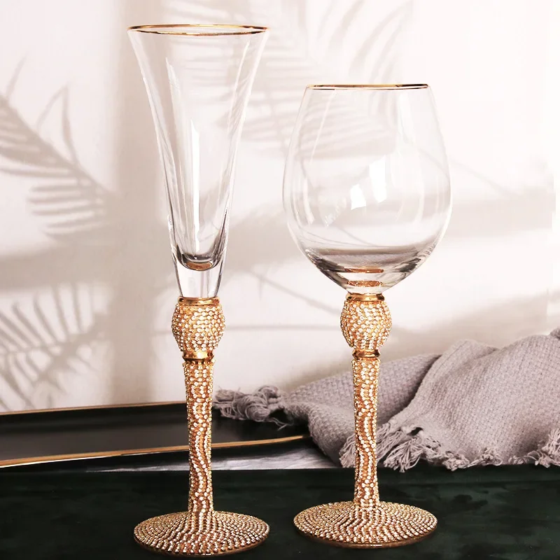 2Pcs light luxury artificial wrapped diamond high value champagne cup Phnom Penh crystal grape glass red wine glass