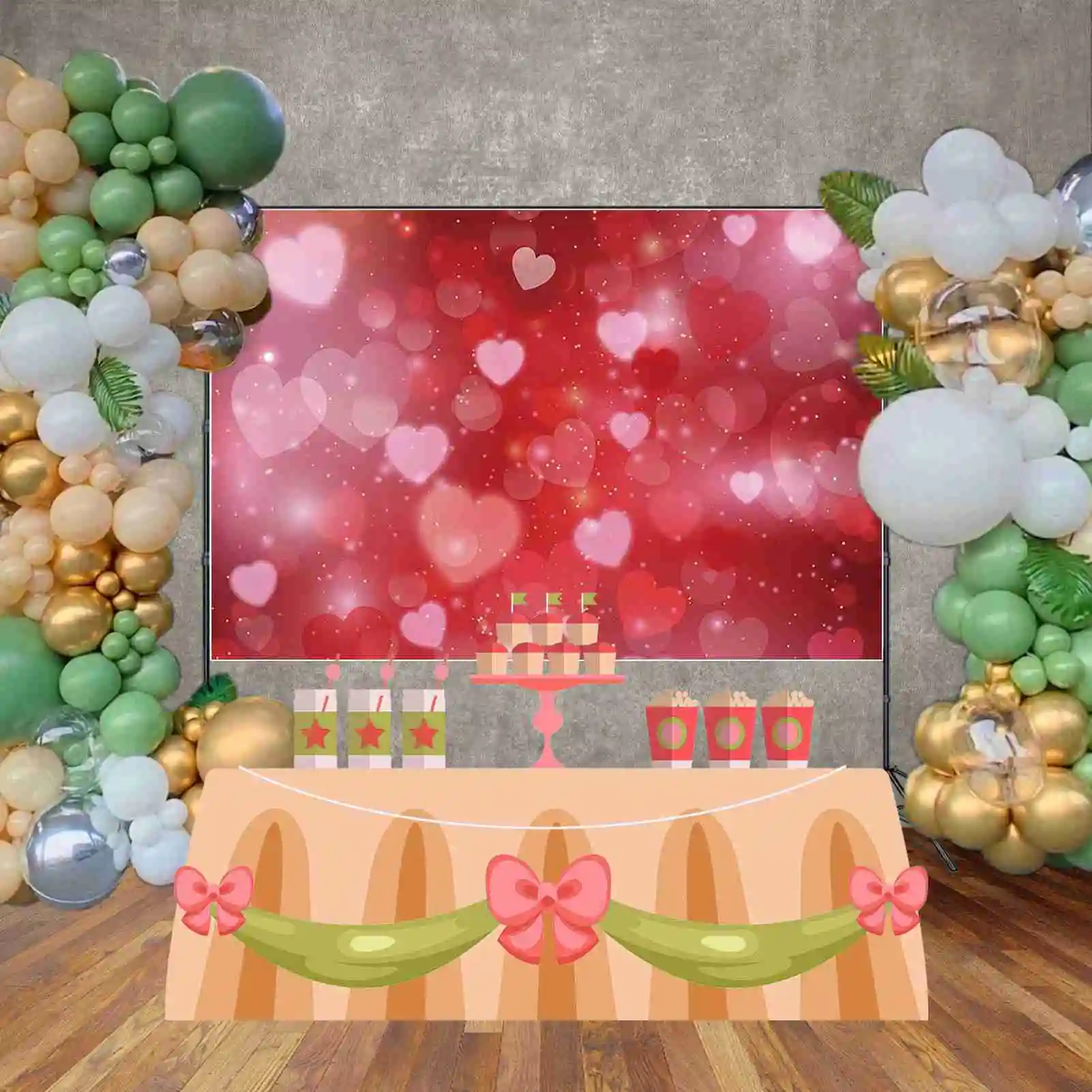 MOON.QG Happy Valentines Day Background Wooden Board Wall Love Heart Rose Pink Backdrop Women Birthday Decor Photo Studio Props