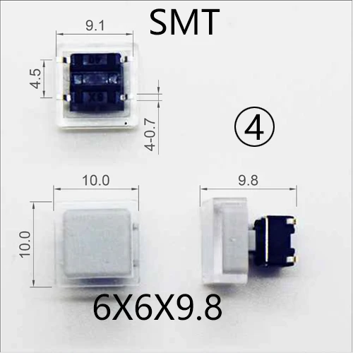 Botão de tato momentâneo com tampa, Interruptor de teclas táticas, Mini botão, DIP ou SMT de 4Pin, 6x6mm, H = 8.5mm, 8.5mm, 9.8mm, 10 conjuntos