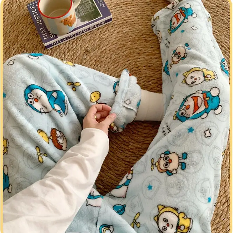 Women's Thick Pants Cartoon Anime Kawaii Warm Woman Clothes Cozy Soft Lounge Casual Long Pants Student Comfort Daily Home Wear