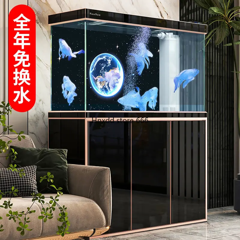 Water-free living room glass aquarium partition ultra-white household bottom filter fish tank