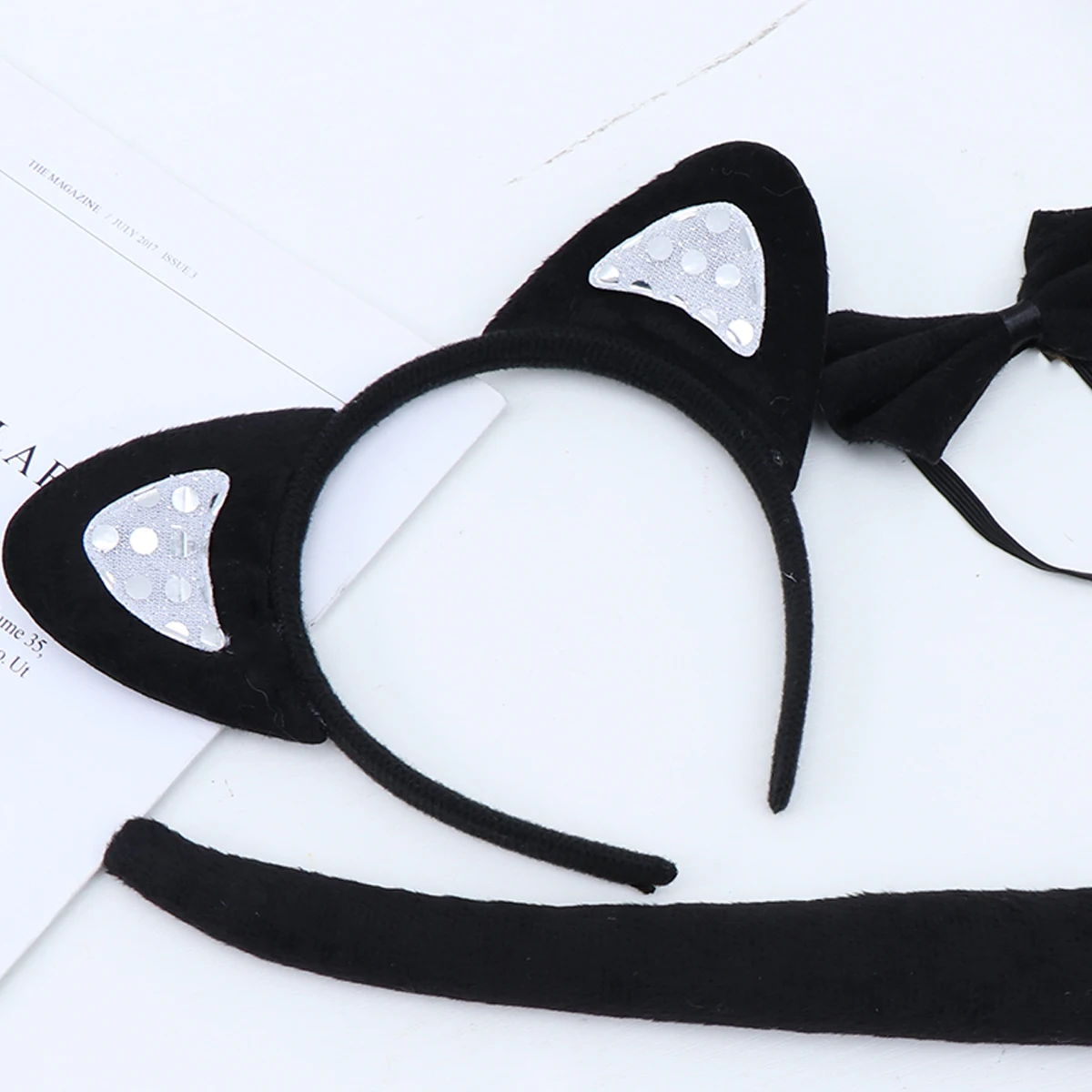 

3pcs Cat Ears Headband Set Sequin Animal Hair Hoop Cosplay Costumes Halloween Party Masquerade One Size Fits All Kids Adults
