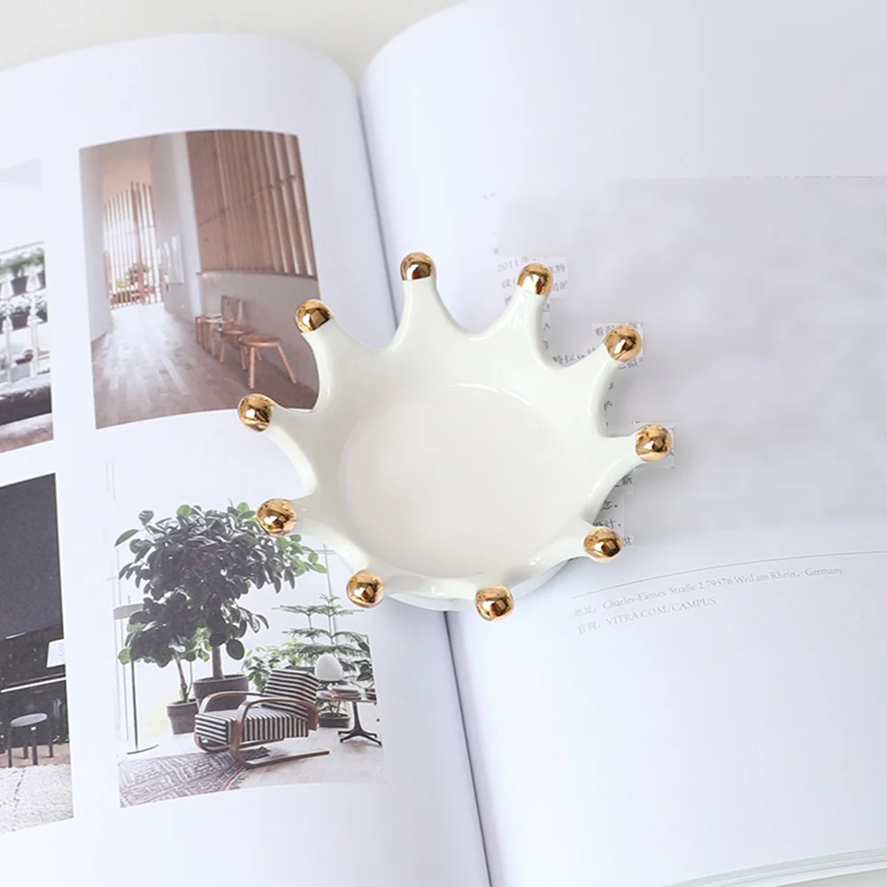 

Nordic Style Crown Shaped Jewelry Storage Tray Creative Ceramic Jewelry Holder Display Stand Cake Plate (White)
