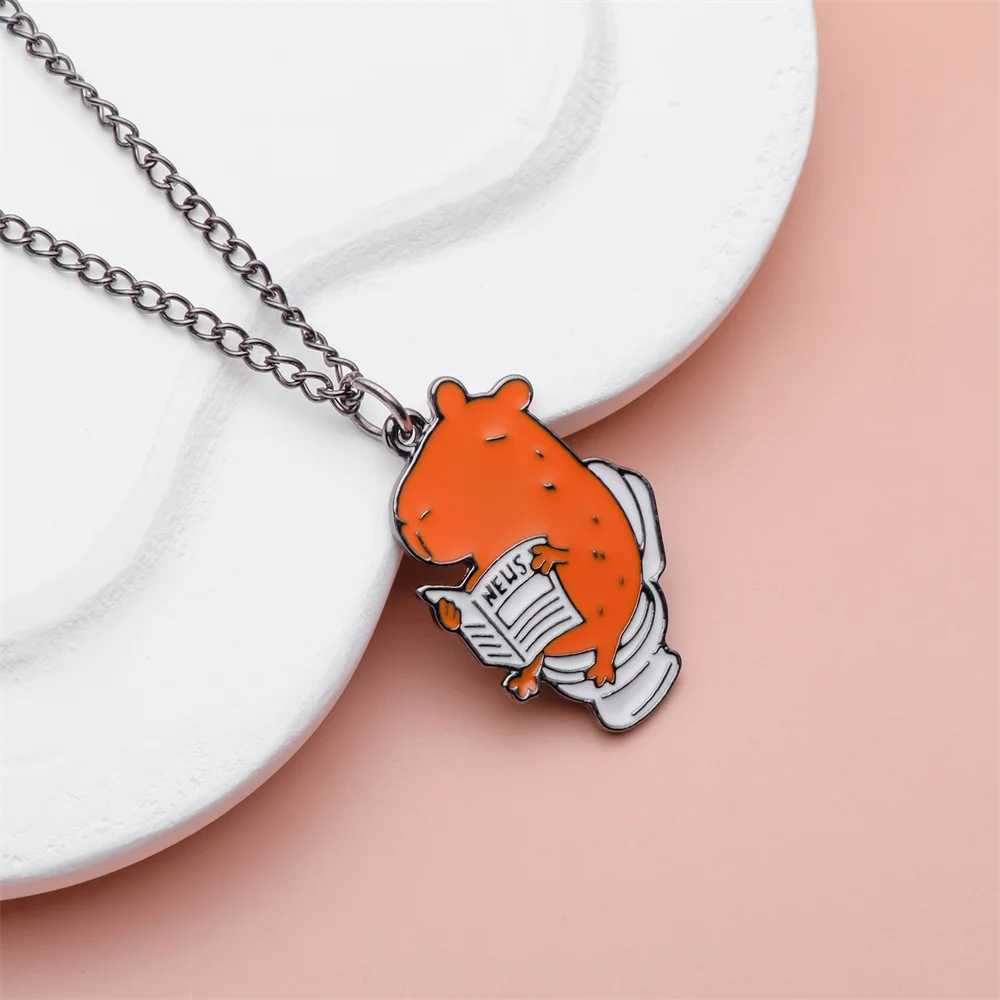 Cute Animal Capybara Enamel Pendant Fashion Interesting Funny Necklace Jewelry for Daughter Son Children's Day Gift