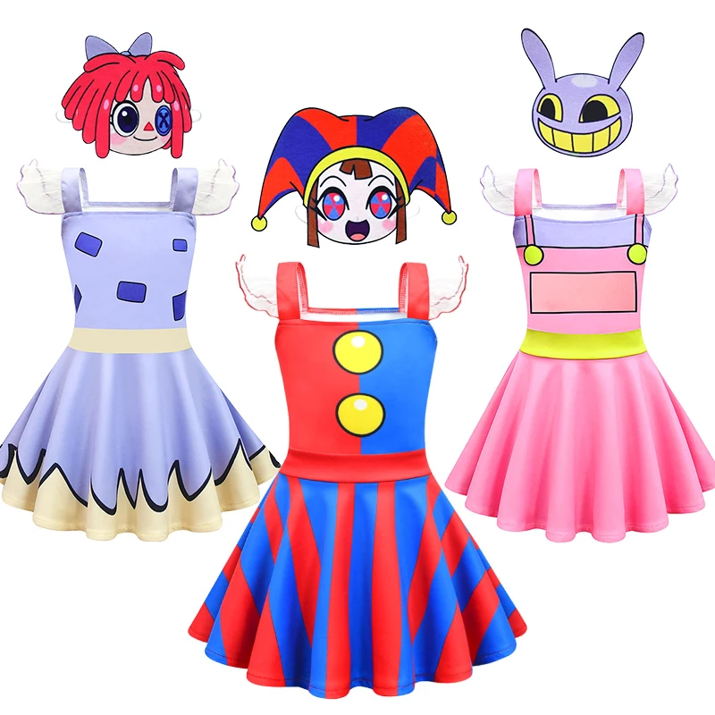 Digital Circus Cartoon Kids Clothes Halloween Cosplay Birthday Party Girl Dress Carnival School Performance Children's Costume