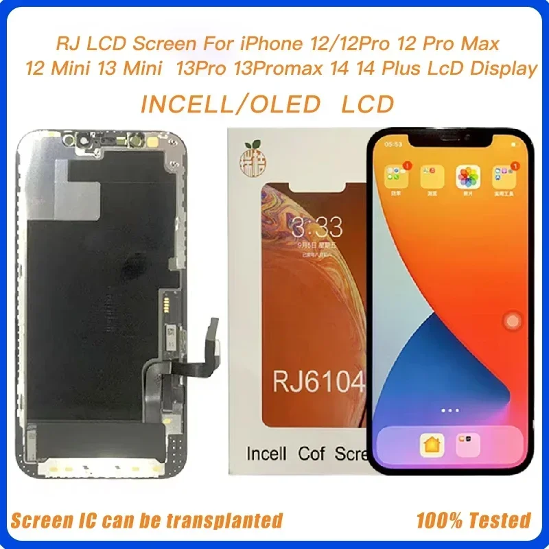 RJ incell Screen For iPhone  11 12 13 14 15 15pro 15promax LCD Display Touch Screen Digitizer Assembly No Dead Pixel Replacement