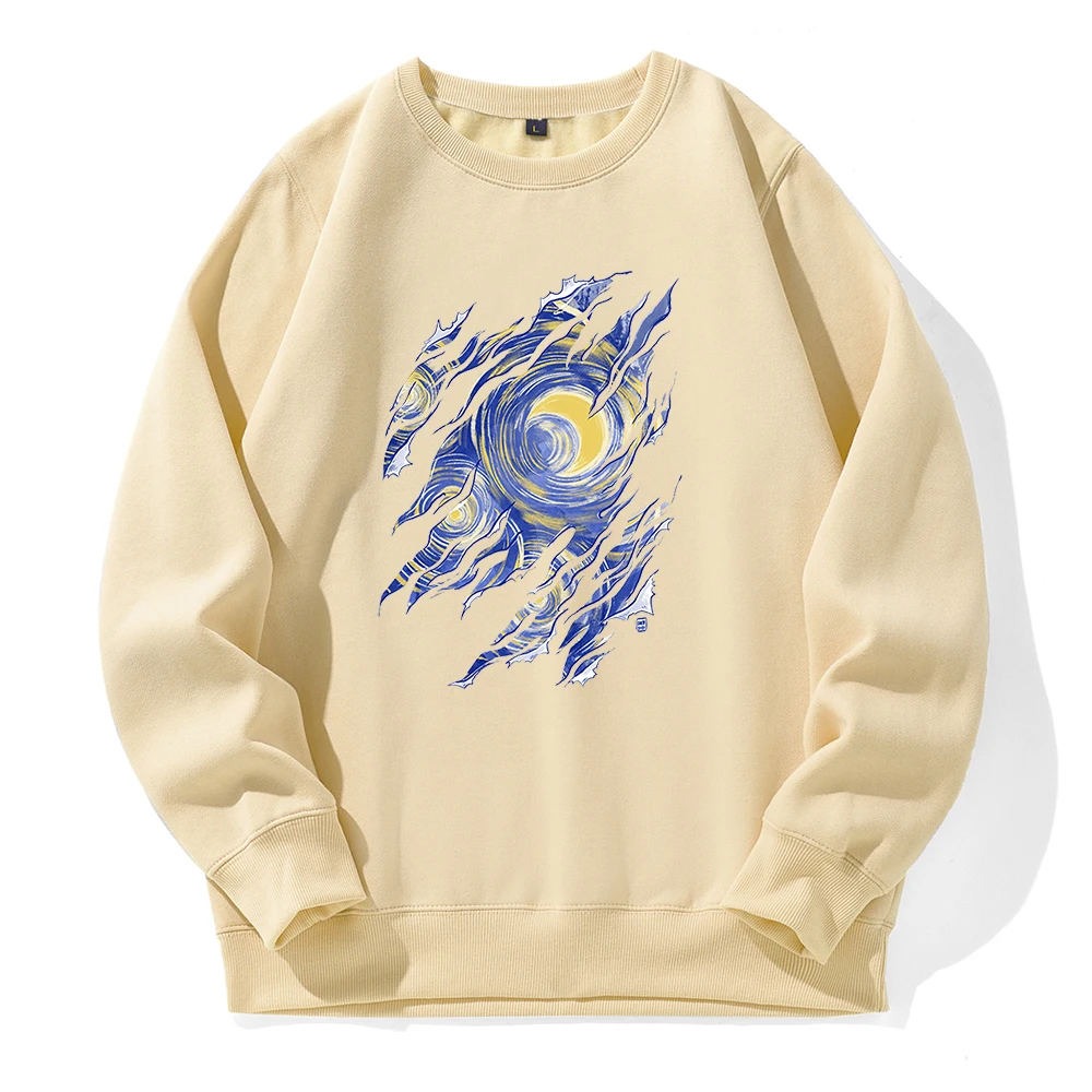 Vincent Van Gogh Starry Night Pianting Men\'S Hooded Fashion All Match Streetwear Fleece Warm Loose Hoodie Basic All Match Hoody