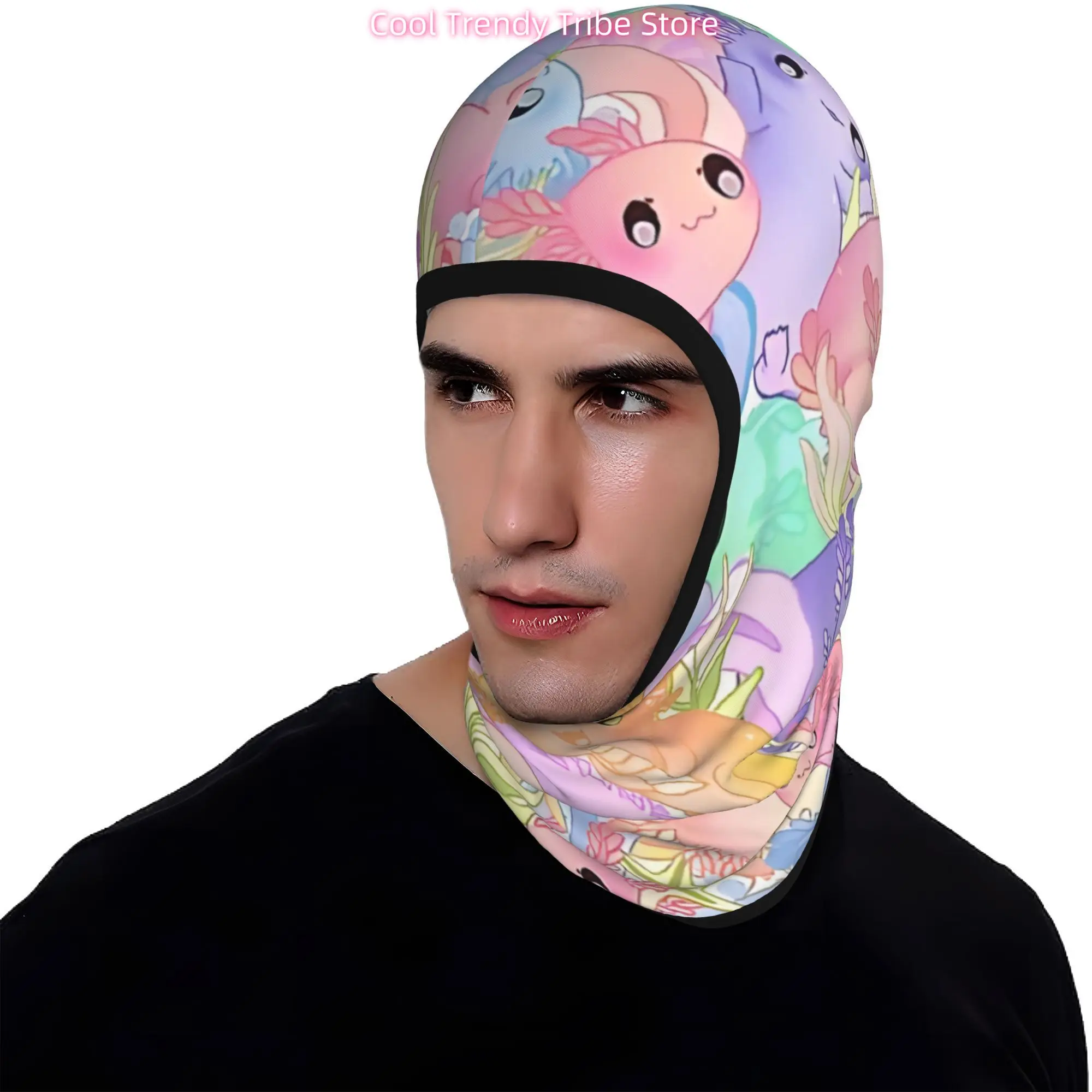 1pc Kawaii Colorful Axolotl Cute Ocean Lizard Sea Balaclava Full Face Mask Riding Masks Breathable Windproof Knitted Design for