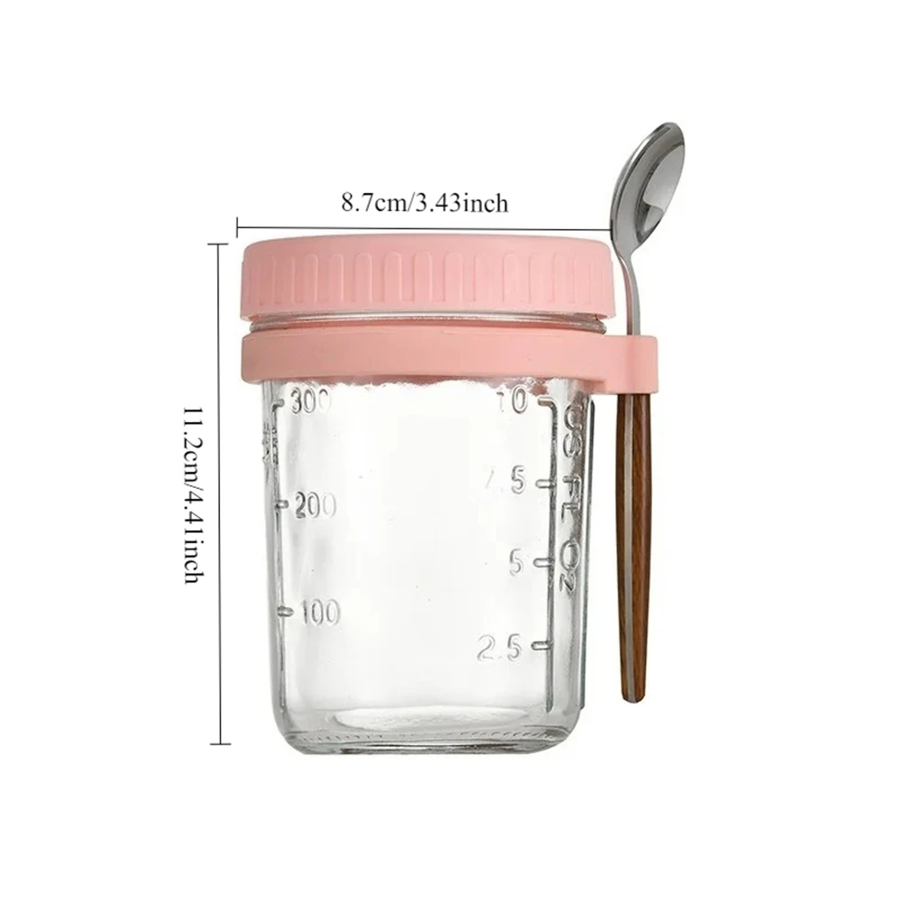 1 مجموعة كوب 350 مللي بين عشية وضحاها كوب الشوفان الزجاج مع غطاء وملعقة ختم الغذاء الإفطار كوب المحمولة الحبوب الحليب سلطة كوب زبادي المطبخ