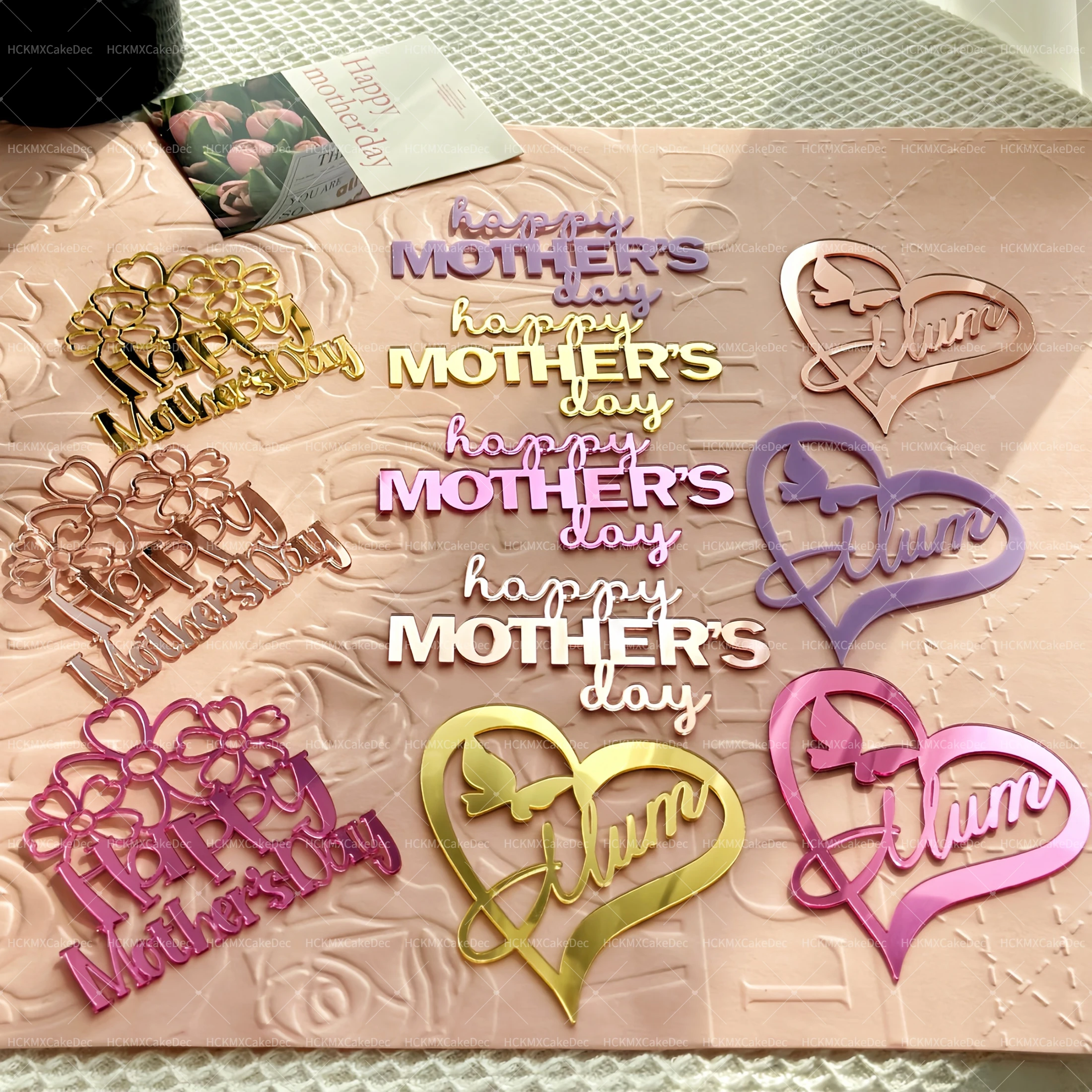 3 Stück Acryl Happy Mother's Day Mum Blumen-Kuchenaufsatz für Muttertag Geburtstag Themenparty DIY Kuchendekoration Zubehör