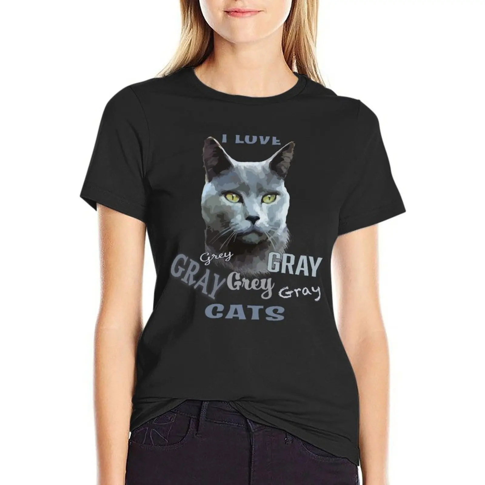 

I love grey, gray, grey cats. Russian Blue Cute Cat T-Shirt kawaii clothes sublime tops lady clothes tshirts for Women