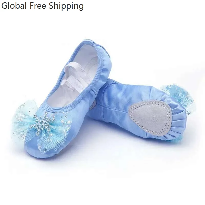 Chaussures de danse princesse mignonnes à semelles souples, chaussures d'entraînement pour adultes et enfants filles, patte de chat, danseuse de Ballet chinoise, motif flocon de neige