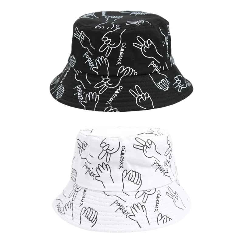 Rock Paper Scissors Print Bucket Hat Harajuku Hip Hop Fisherman Dropship