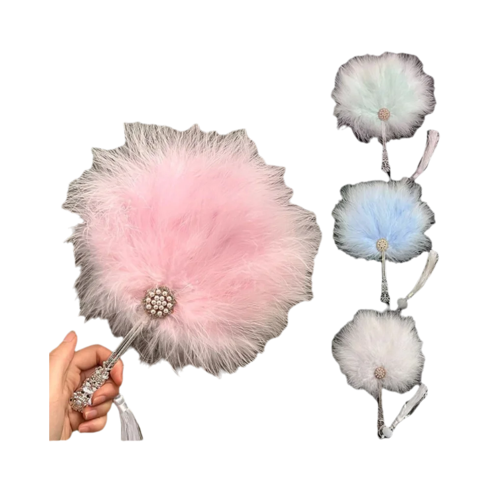 Vintage with Tassels Fairy Feather Fan Fluffy Colorful Craft Fan Foldable Photo Prop Dance Hand Fan