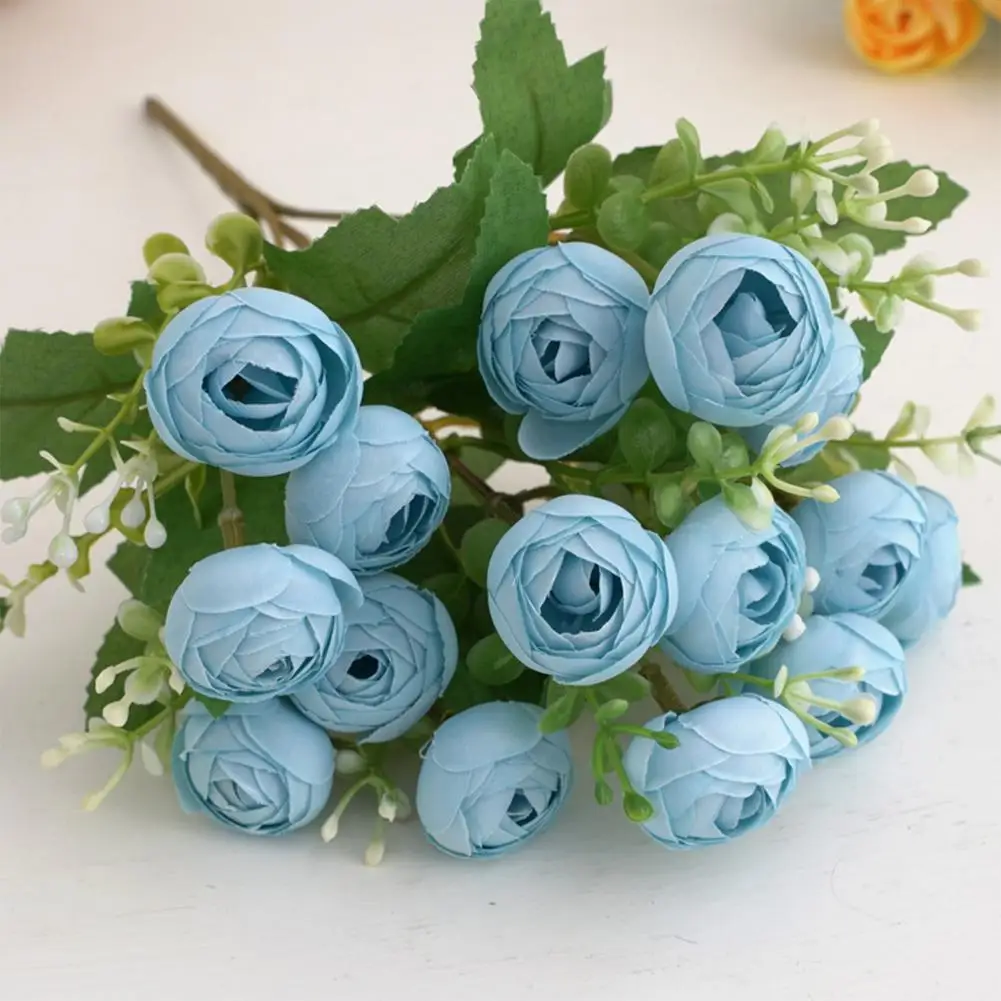 Beautiful Simulated Tea Rose Never Fade DIY Green Leaves Wedding Bouquet Artificial Camellia Flower