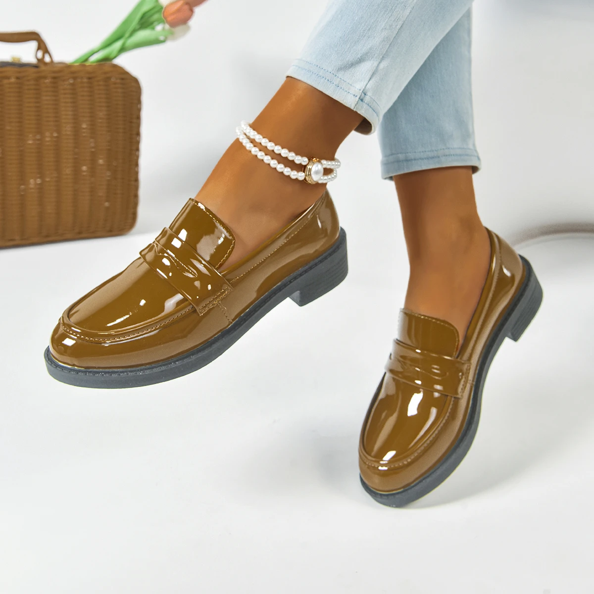 Damen-Flachschuhe im britischen Stil, JK-Leder-Schuhe, Sommer-Damen-Loafer, Neu 2026, französische runde Zehenpartie, Büroschuhe für Damen – Detail 4