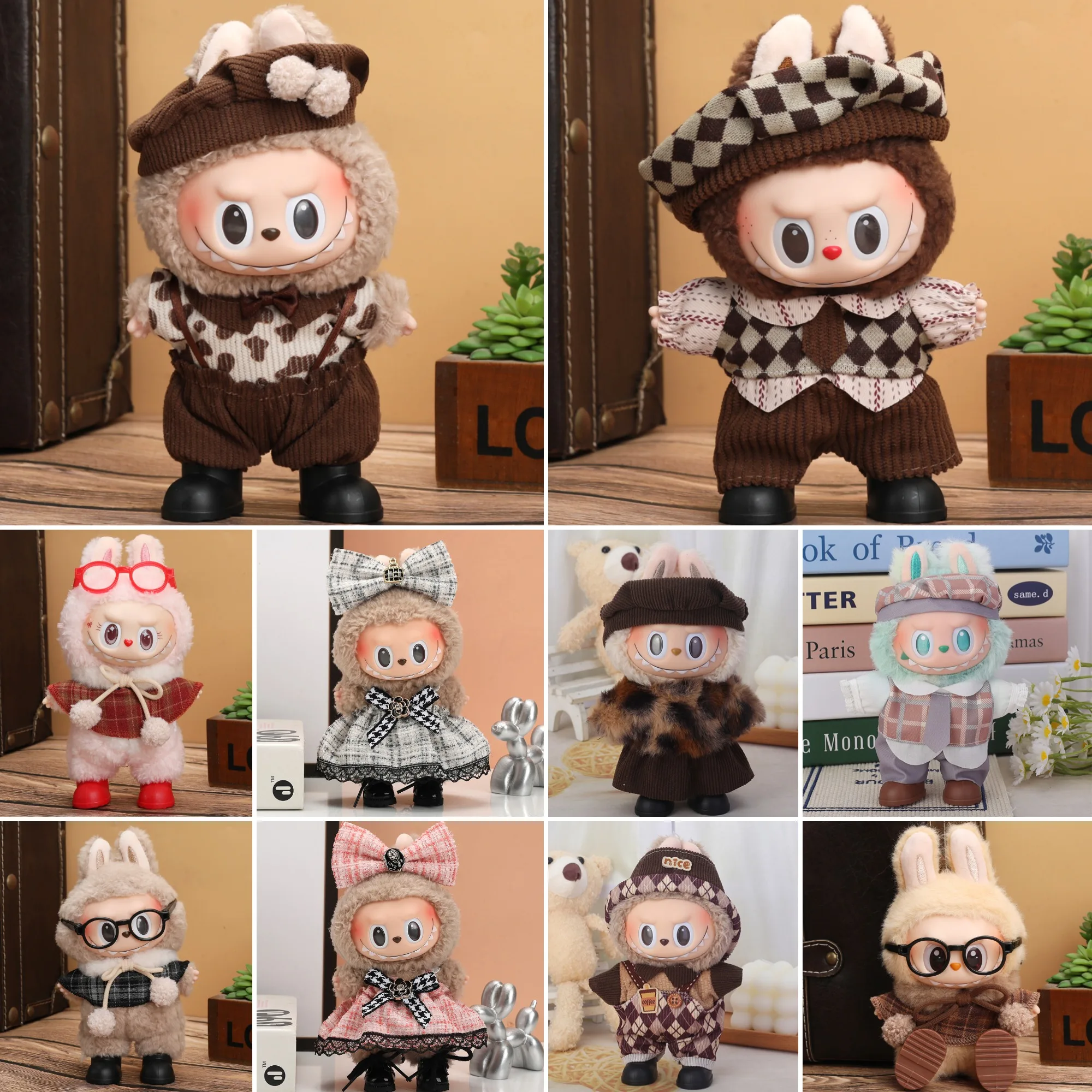 

Labubu Vintage Academia Outfit Collection Fits 1st 2nd 3rd Gen 15/17cm Doll Retro Plaid Suits Cute Dresses
