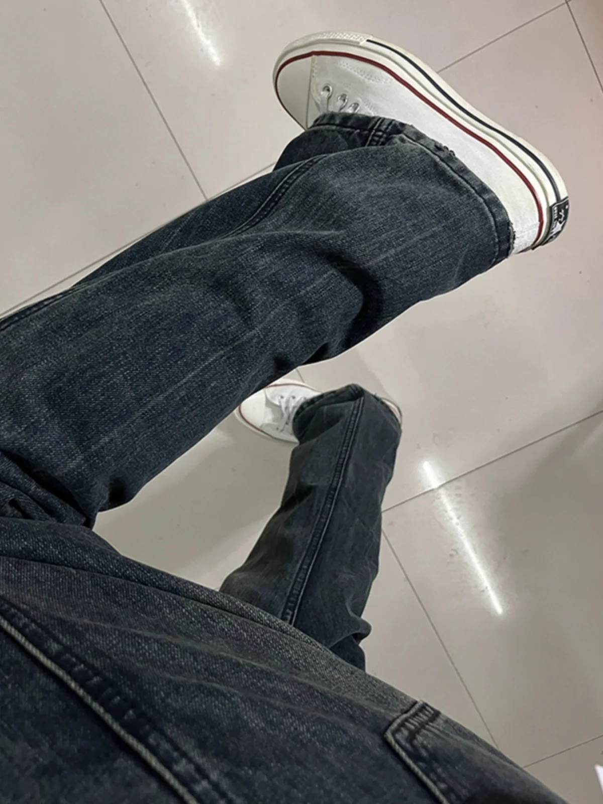 

Mid-Blue Straight Leg Men's Jeans Trendy American Vibe CleanFit Haome 2024 New Sle Spring Autumn Cotton Polyester Blend