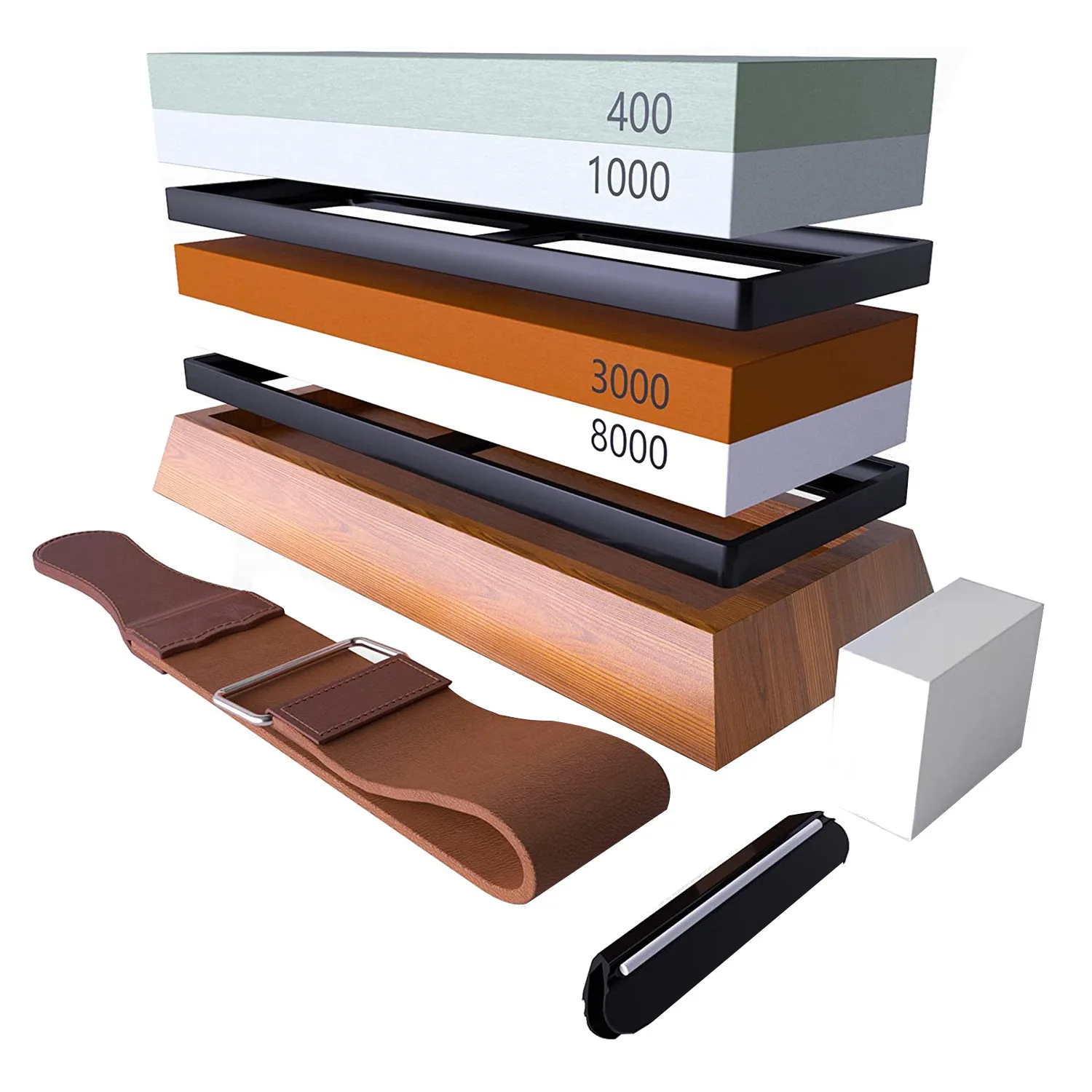 Knife Sharpening Stone Kit 4 Side Whetstone Sharpener, Preium 400/1000 3000/8000 Grit Wet Stone Set, Water Stone