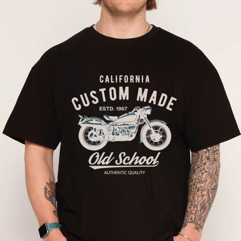 

California Custom Made Poster With Words Old School And Authentic Quality T-shirt Cotton Men Short Sleeve O-Neck Tee