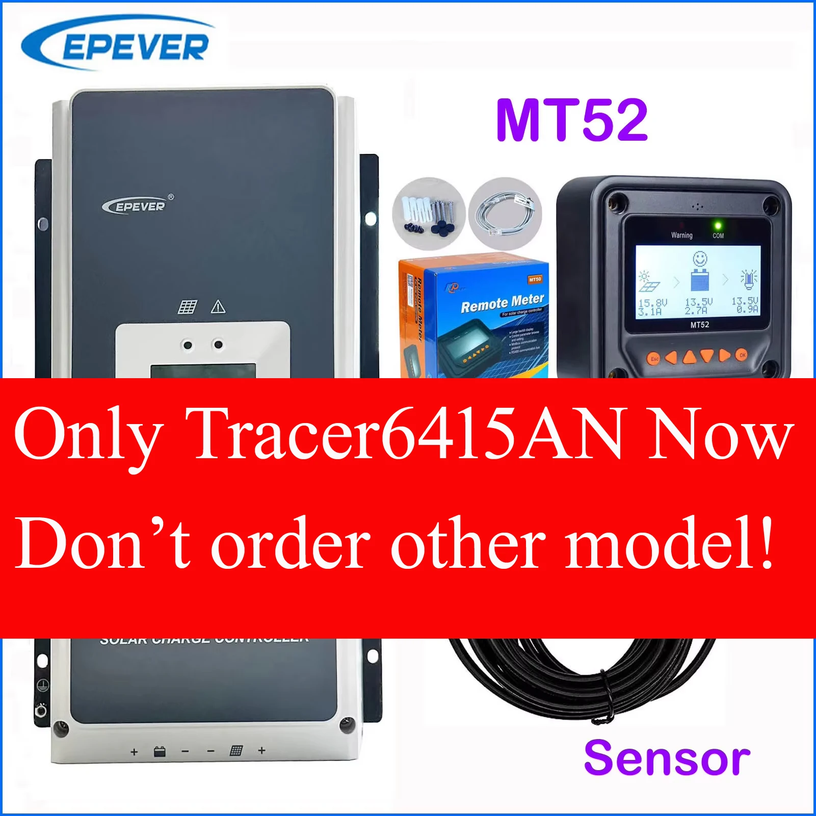 Contrôleur de charge solaire MPPT EPEVER 50A 60A 80A 100A 48V 24V 12V avec compteur MT52 Tracer10415AN Tracer8415AN Tracer6415AN 5415AN