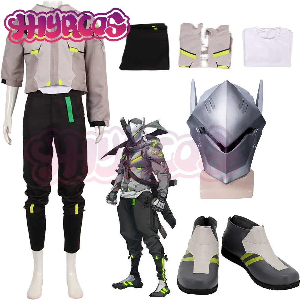 Game Overwatch Genji Cosplay Costumes Anime Shimada Genji Mask Adult Men Women Shoes Uniform Outfits Halloween Carnival Costume