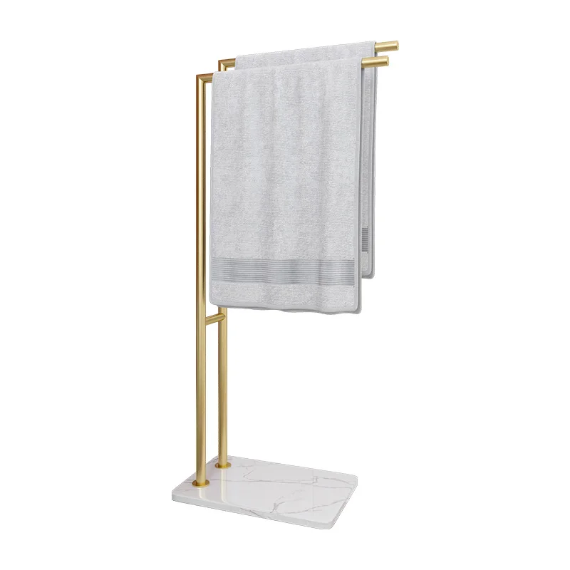 

Marble double pole towel rack Bathroom non perforated towel rack Bathroom gold floor hanging rack rod