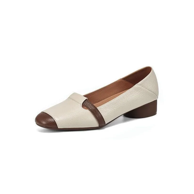 

Real Soft Leather Flat Sole Single Shoes For Women In Spring Shallow Mouth Square Toe French Style Small Leather Shoes
