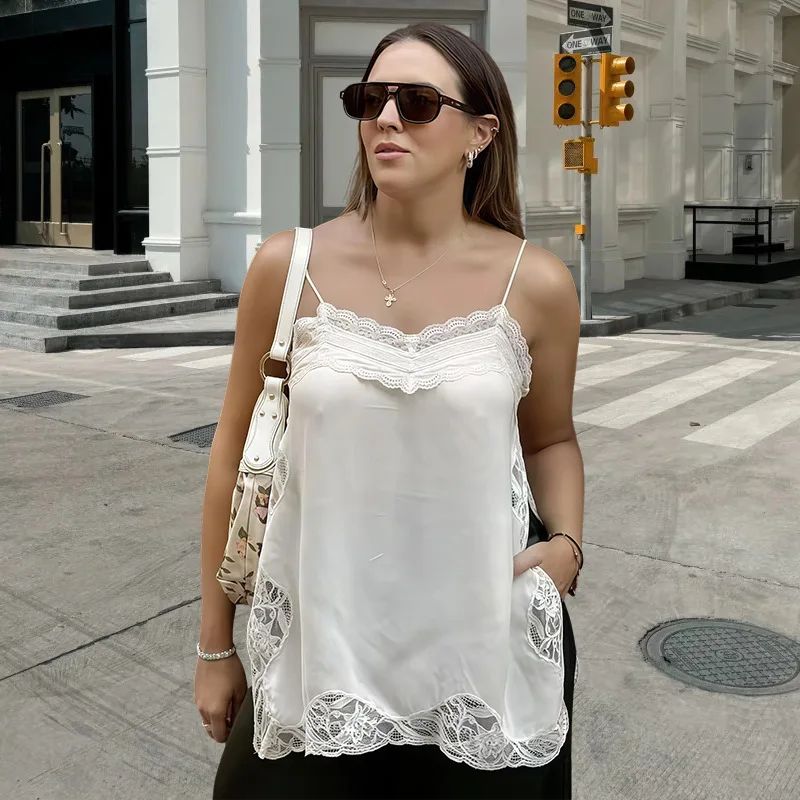 

Женский сексуальный топ-жилет на бретельках 2026 года, летний, с открытой спиной, в уличном стиле, модный, однотонный, элегантный, с V-образным вырезом, кружевной, блузка