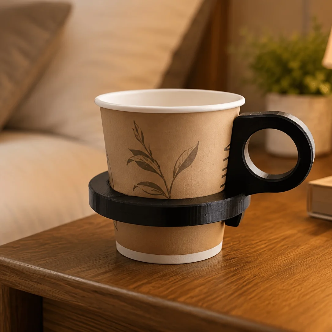 3D Printed Cup Sleeve with an Ergonomic Handle, Non-slip Drink Coaster. Suitable for Disposable Cups, Ceramic Cups. - view 3