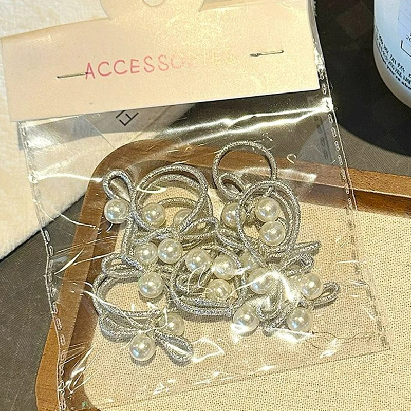 

100pcs Girls Hair Elastics Basic Strong Stretch Pearl Bead Hair Ties Scrunchie Gentle for Children Braiding Cute Rubber Band