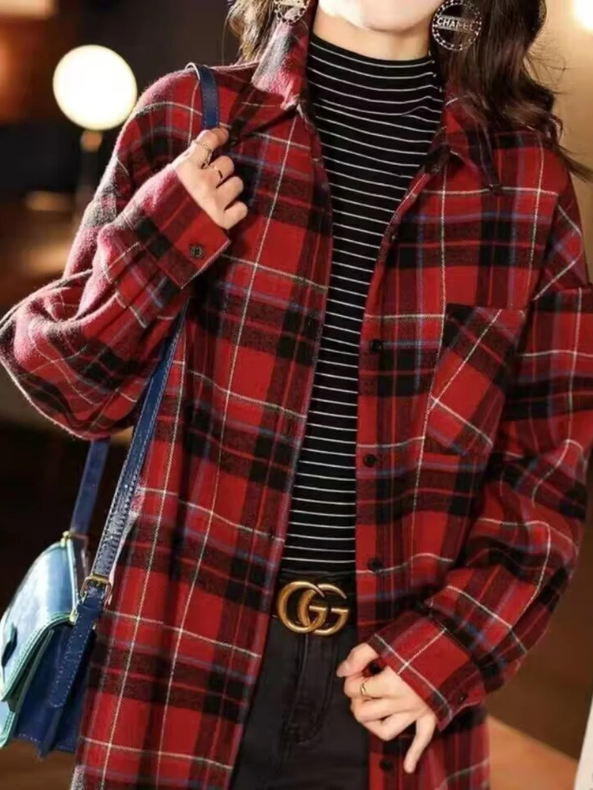 

Retro Sle Plaid Cotton Linen Women's irt Loose Casual Outerwear Long Sve Autumn Faion Brand Button up Top