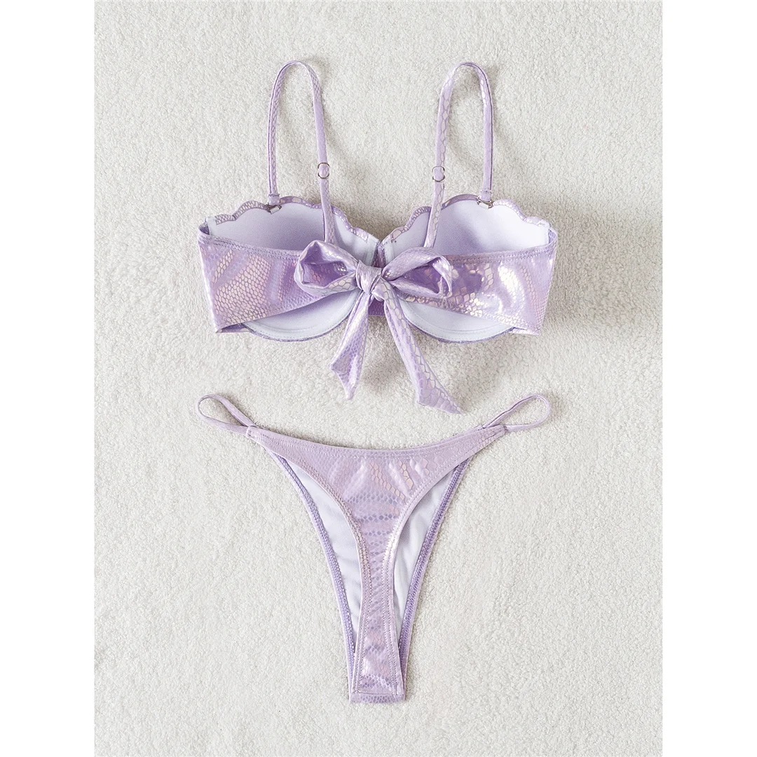 Bikini mit Schlangenhautmuster und Rüschen, Damen-Badeanzug, zweiteiliges Bikini-Set, BH-Cup, Badebekleidung, Badeanzug, Modell V4650. – Detail 12