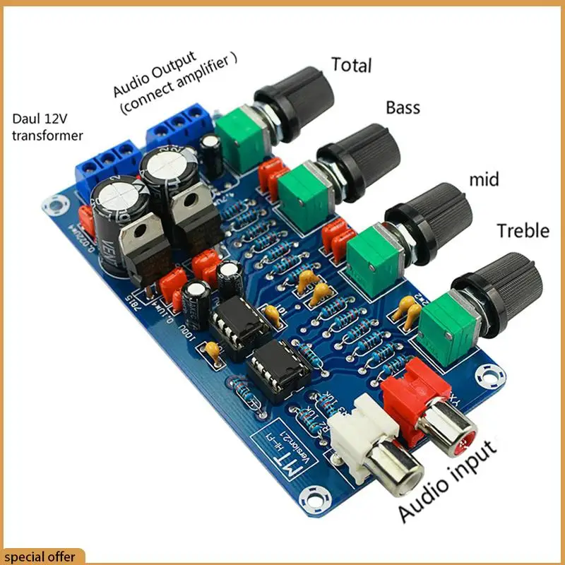 A68Z Amplifier NE5532 Preamp Preamplifier Volume Tone Control Finished Board Treble Midrange Bass EQ DIY Dual AC 12V - 18V