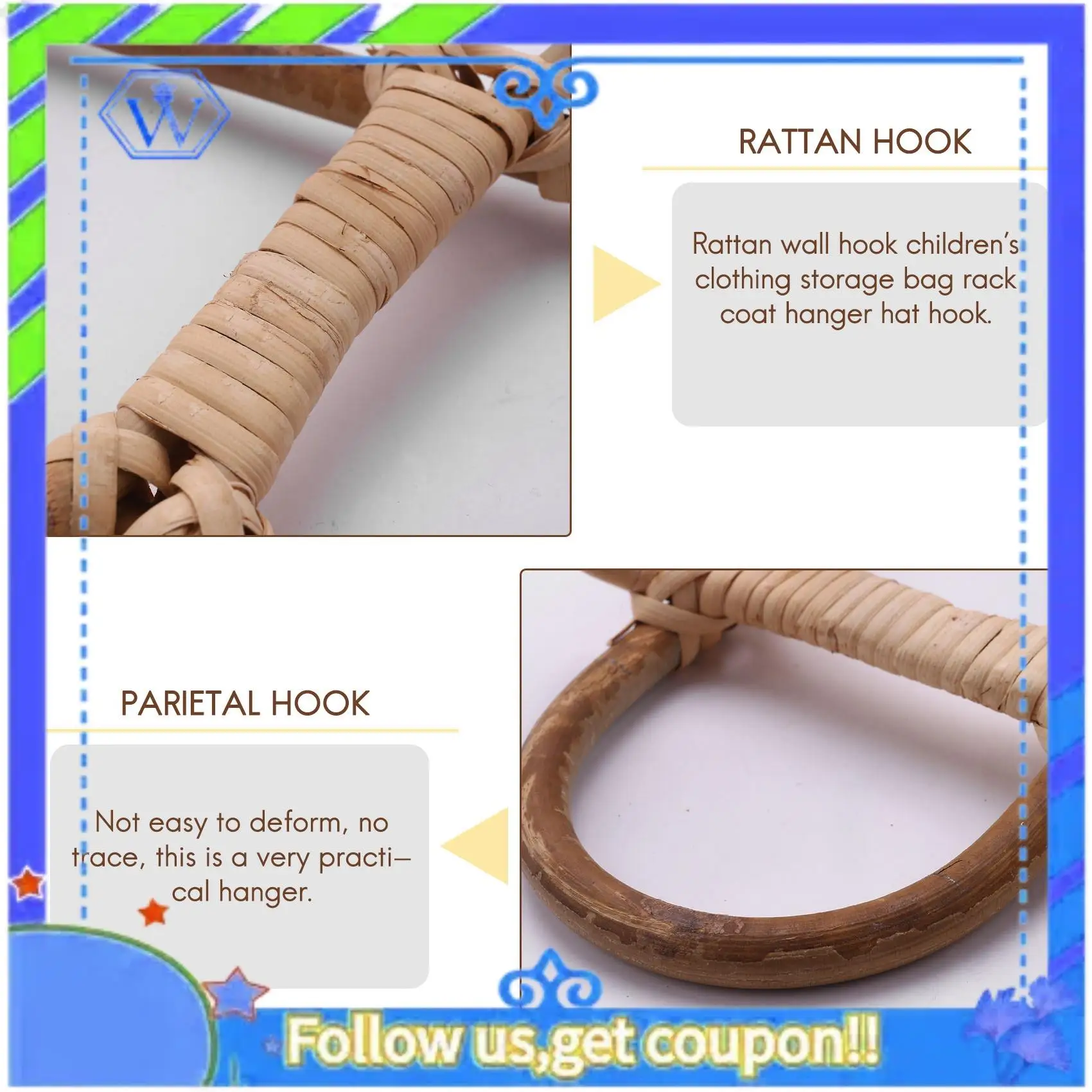 

Easy To Use Rattan Wall Hooks Kids Garments Organizer Rack Clothes Hat Hanging Hook Rattan Hanger Kids Room Decor Hanger